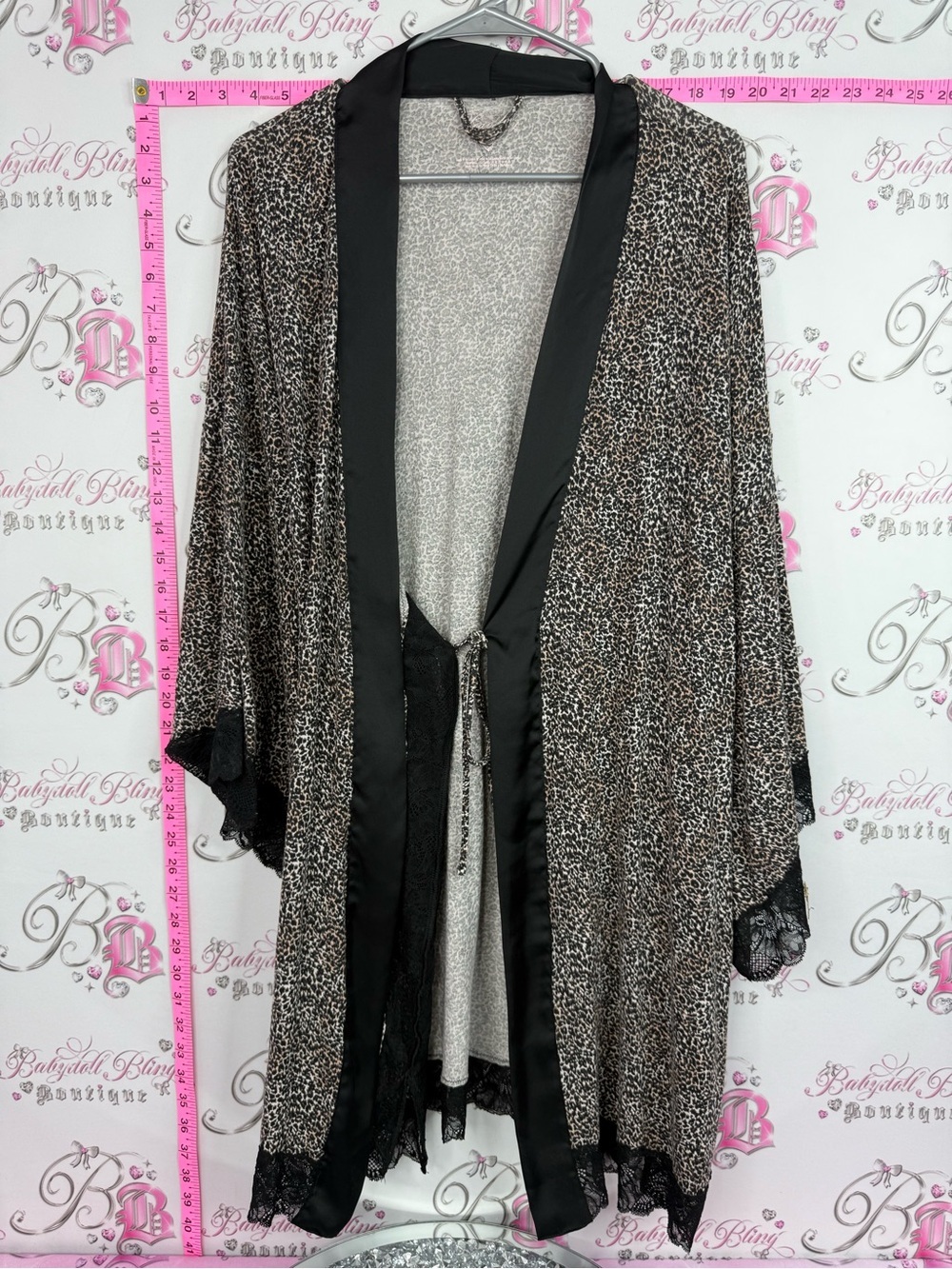 Victoria's Secret robe Black and Brown Leopard Print Satin-Trim Kimono